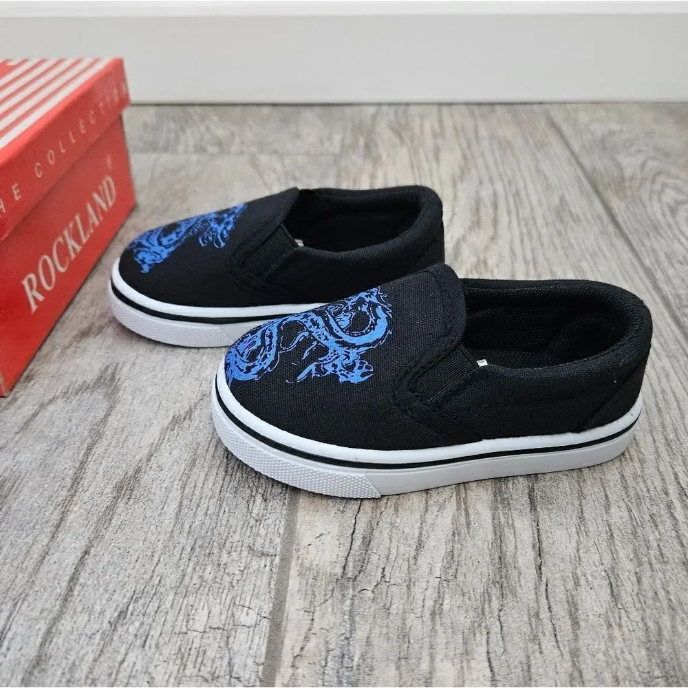 Rockland Black and Blue Dragon Slip On Shoes Size 4T